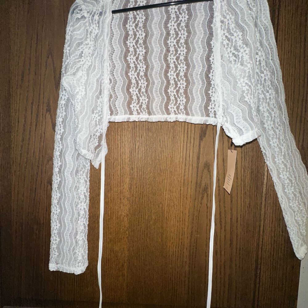 SHEIN White Floral Lace Shrug Cover-up